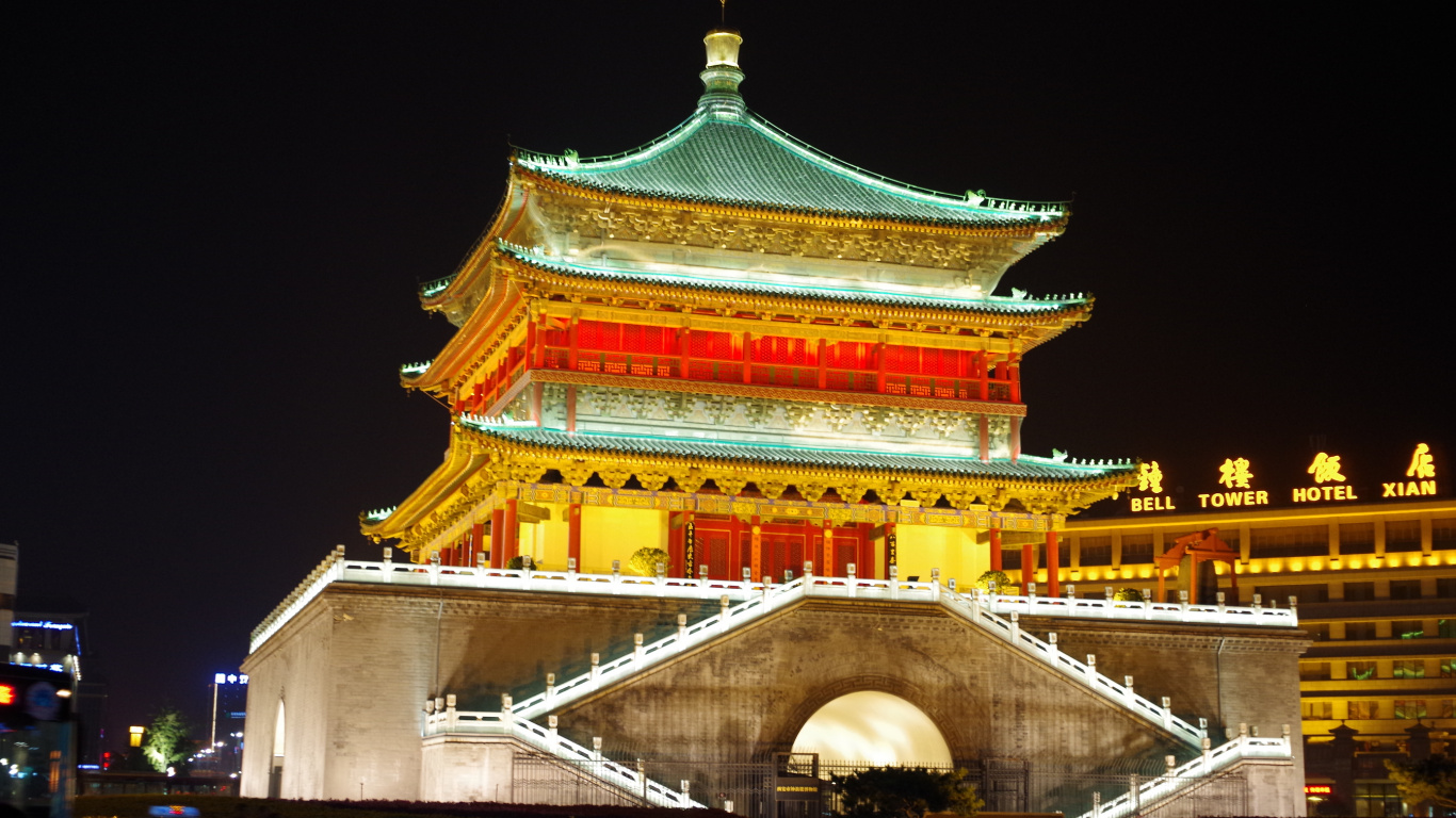 Обои Колокольня Сианя, вышка, китайская архитектура, ориентир, архитектура в разрешении 1366x768