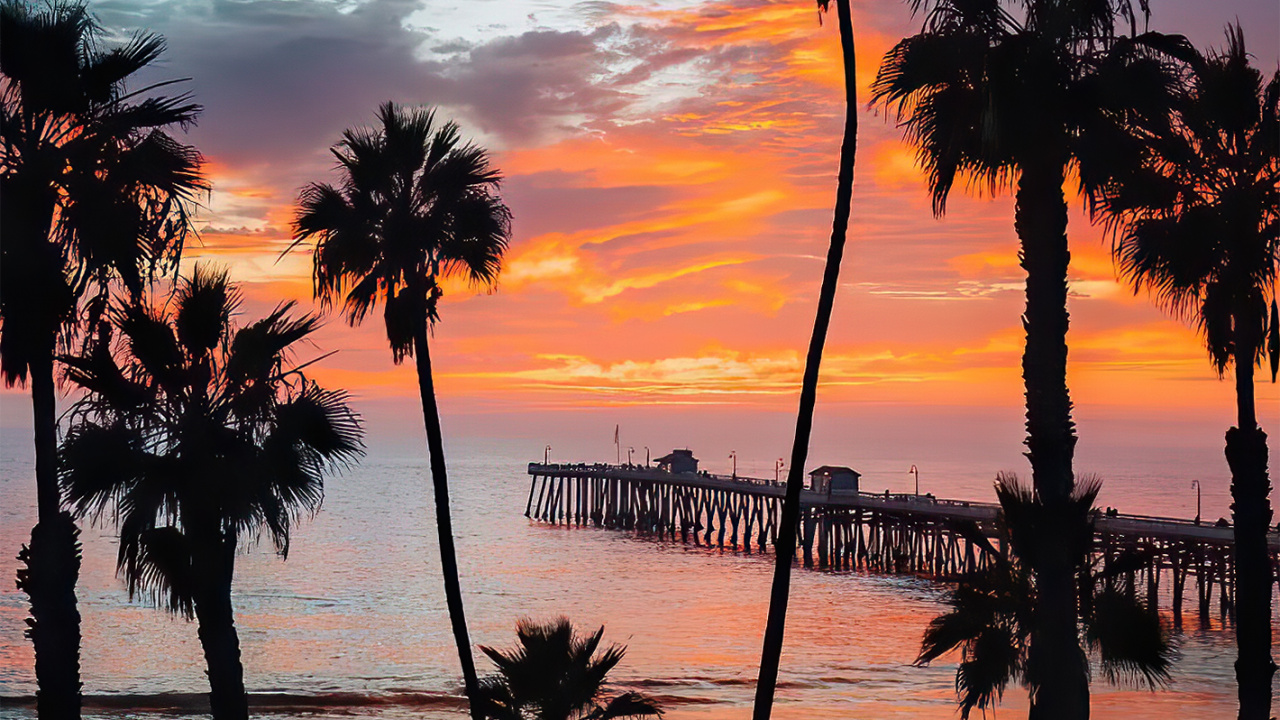 Обои послесвечение, облако, вода, растение, природа в разрешении 1280x720