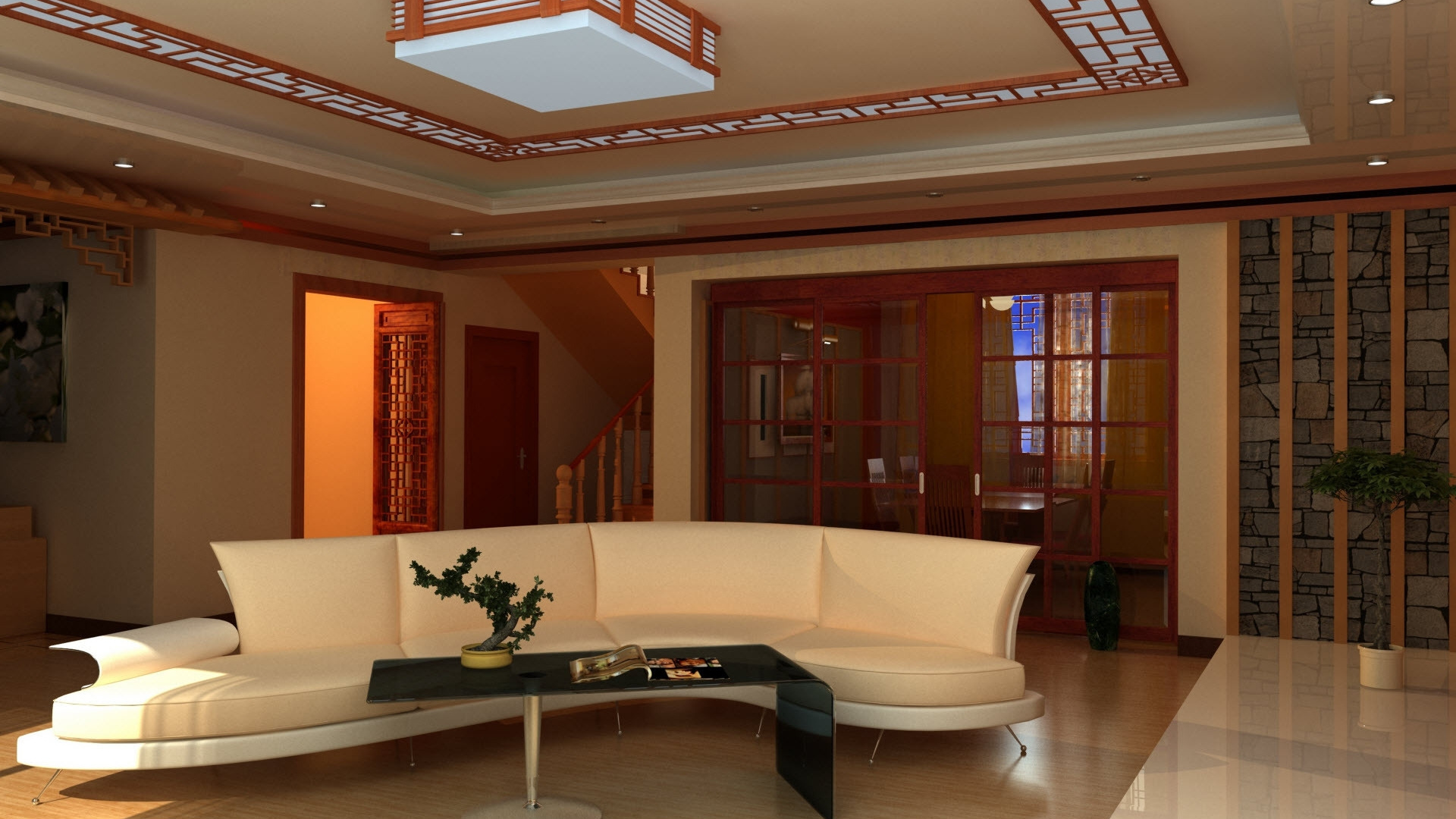 Обои дизайн, гостиная комната, мебель, потолок, дизайн интерьера в разрешении 1920x1080