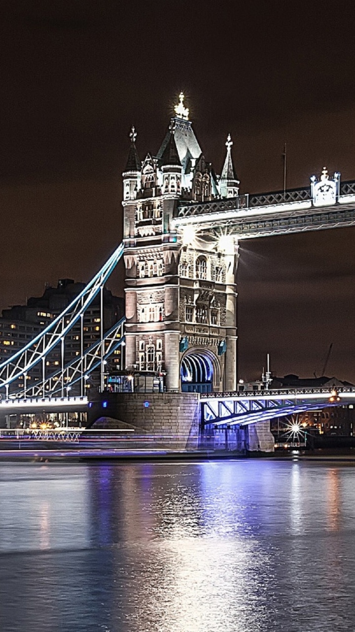 Обои тауэрский мост, мост, ночь, ориентир, город в разрешении 720x1280