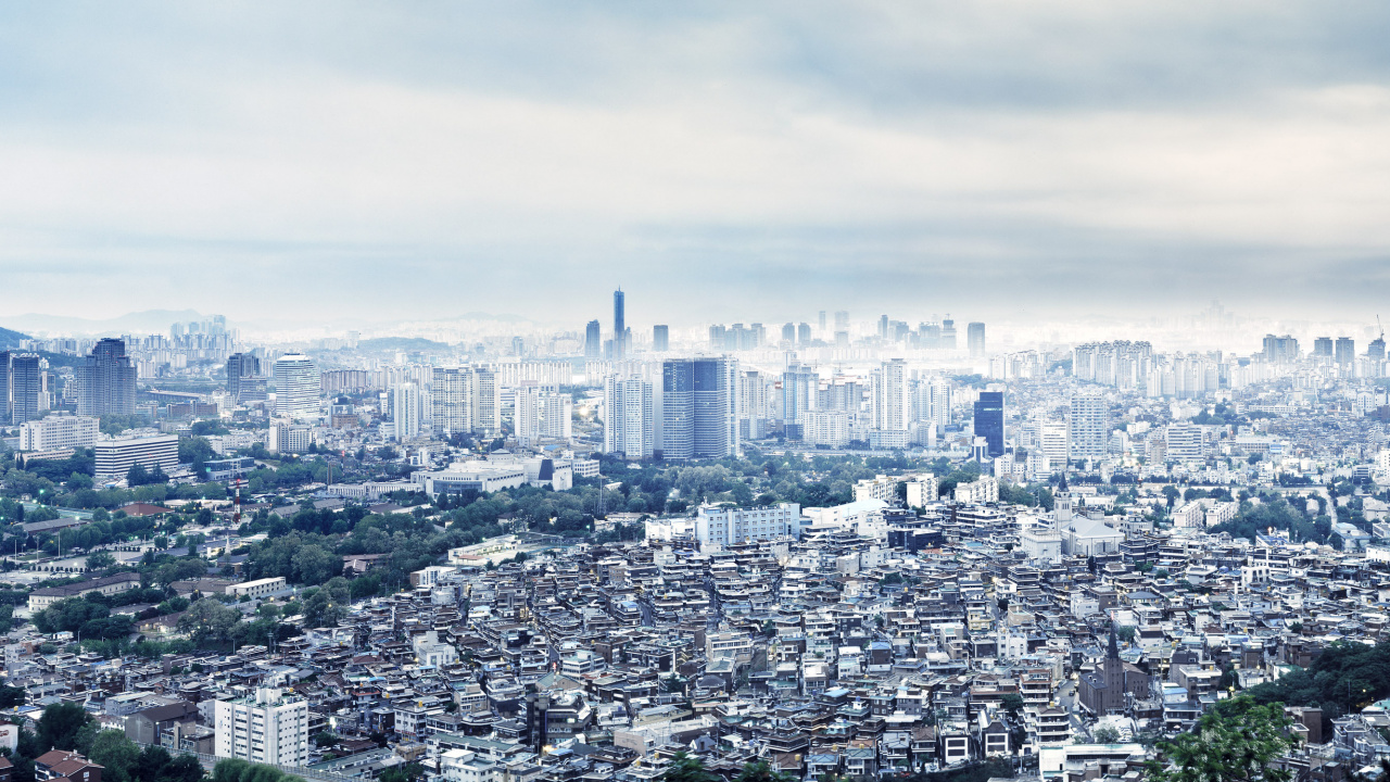 Обои Сеул, городской пейзаж, городской район, метрополия, город в разрешении 1280x720