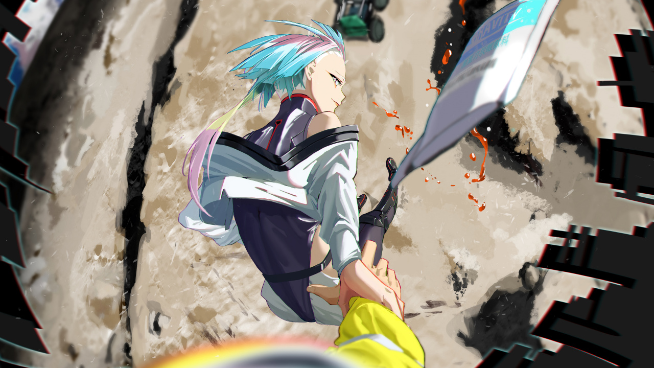 Обои Киберпанк, аниме, Киберпанк 2077, лазурный, арт в разрешении 1280x720