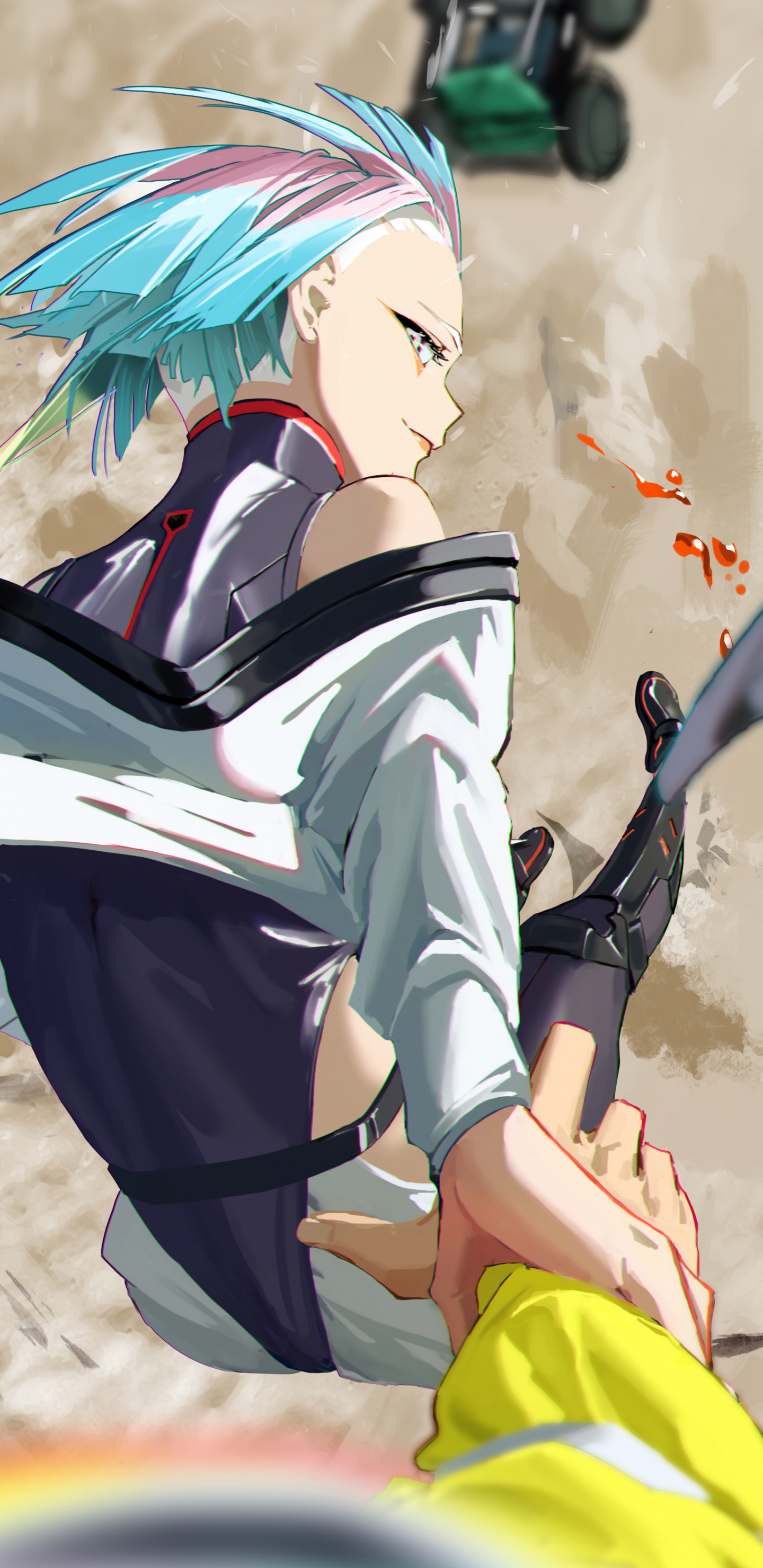 Обои Киберпанк, аниме, Киберпанк 2077, лазурный, арт в разрешении 1440x2960