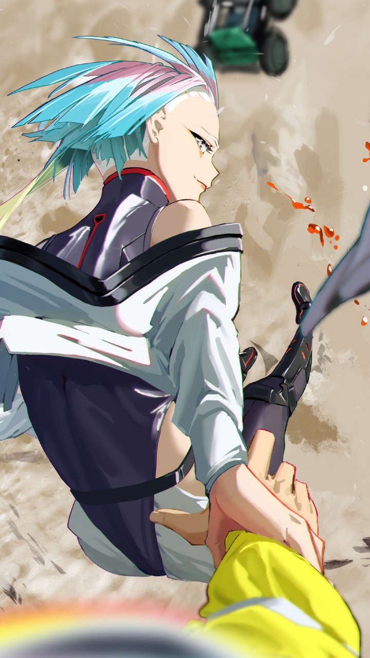 Обои Киберпанк, аниме, Киберпанк 2077, лазурный, арт в разрешении 720x1280