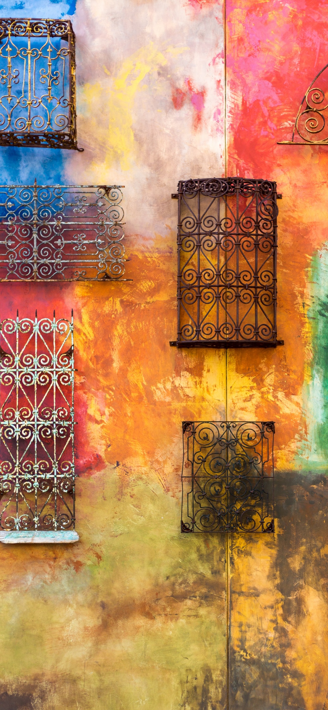 Обои цвет, красочность, художественная краска, окно, Янтарь в разрешении 1125x2436