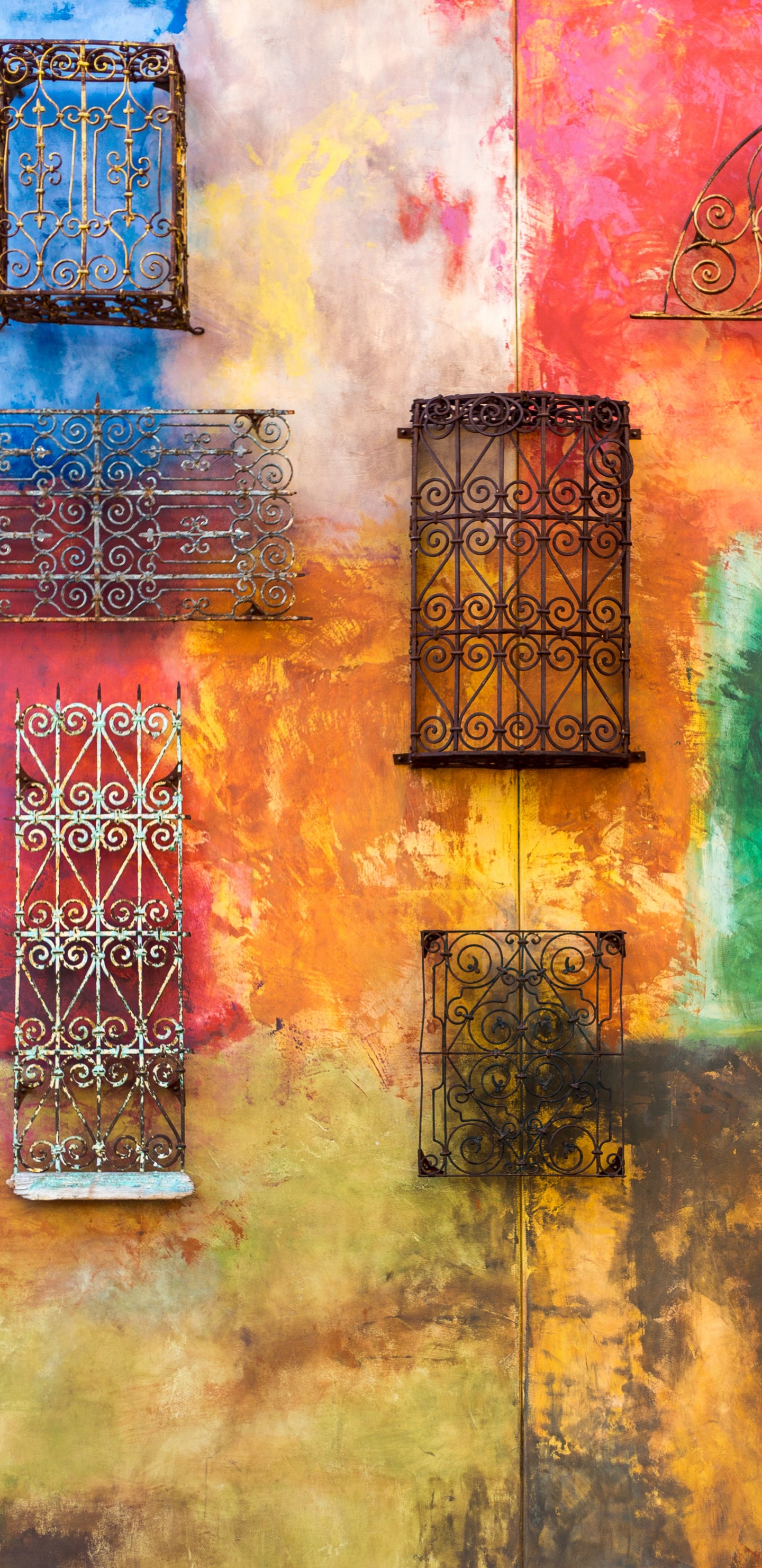 Обои цвет, красочность, художественная краска, окно, Янтарь в разрешении 1440x2960