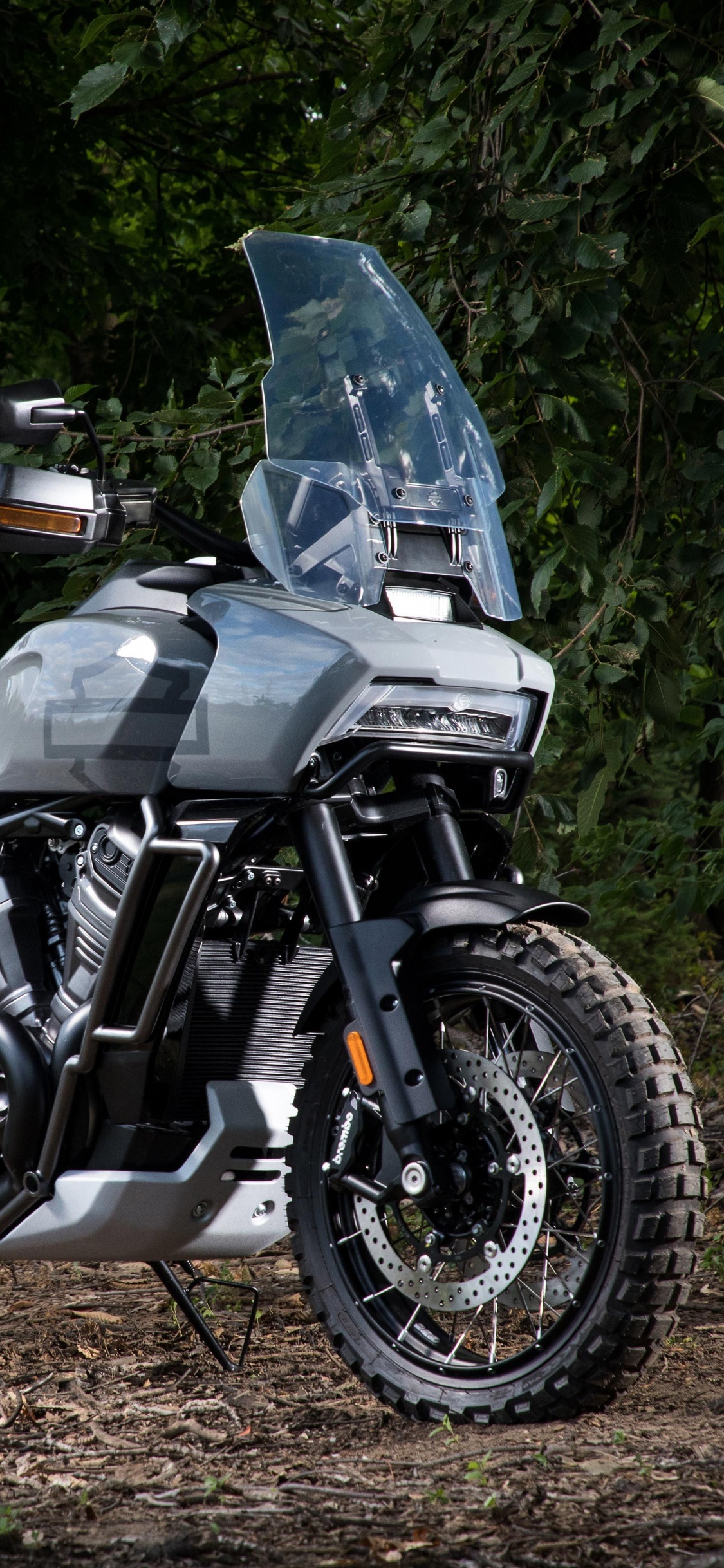 Обои Харлей-Дэвидсон Пан Америка, мотоцикл, авто, дерево, автомобильные запчасти в разрешении 1125x2436