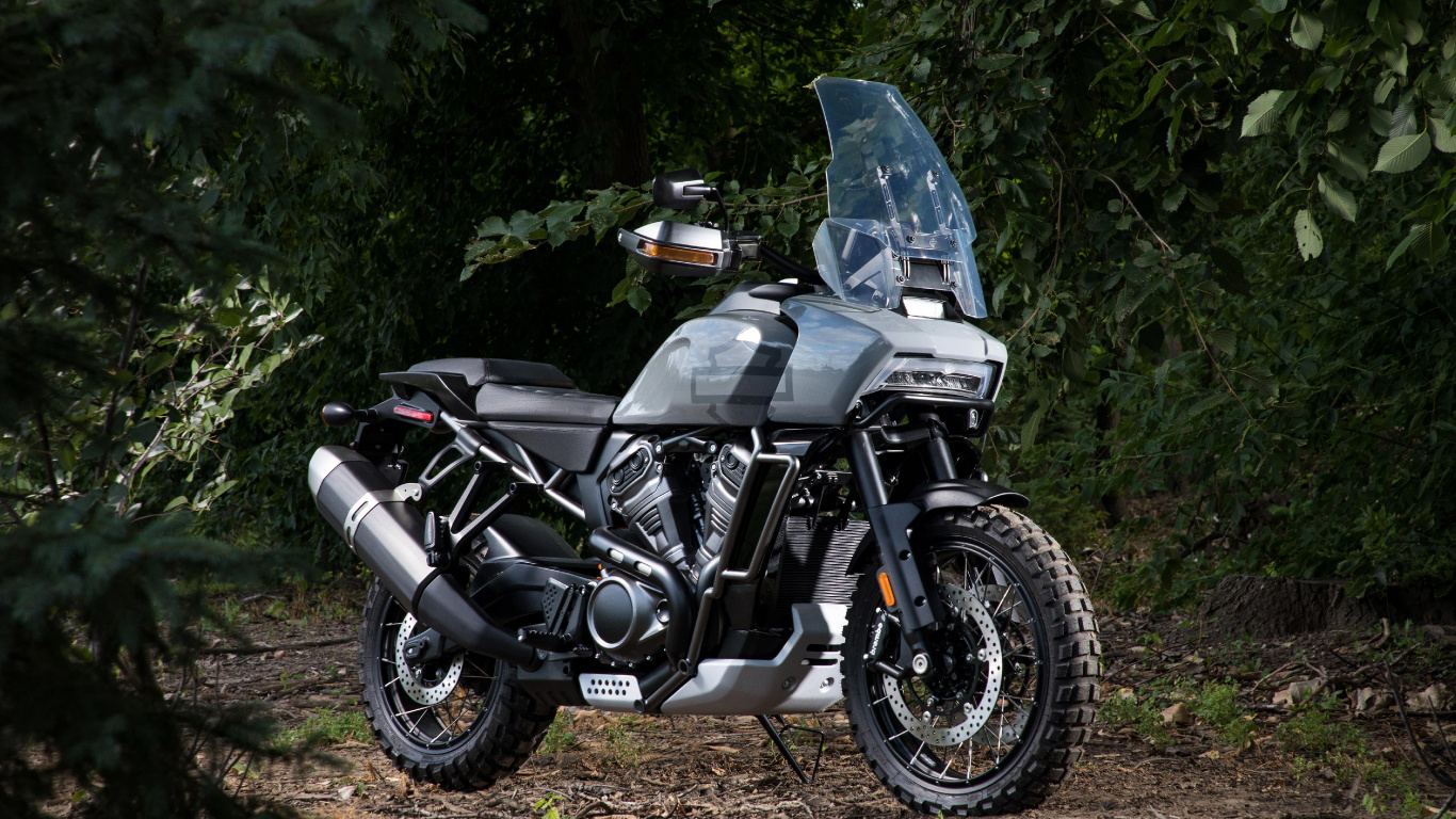 Обои Харлей-Дэвидсон Пан Америка, мотоцикл, авто, дерево, автомобильные запчасти в разрешении 1366x768