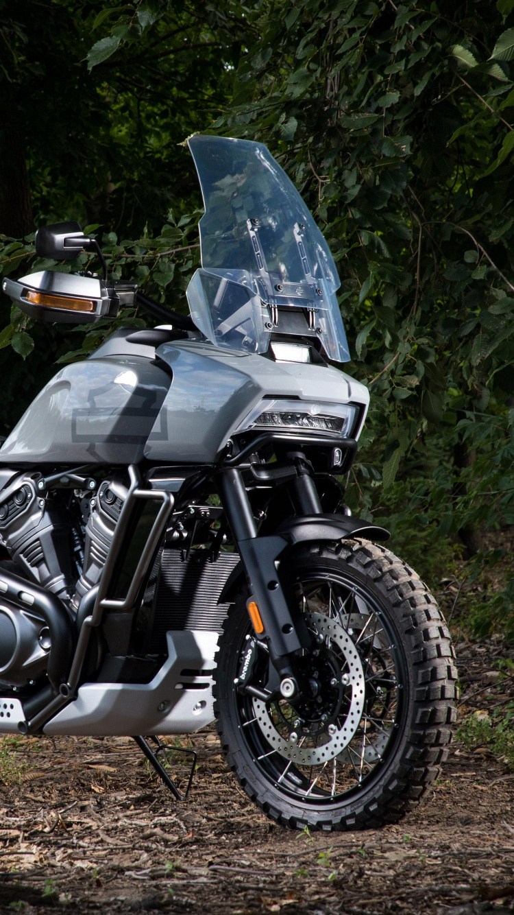 Обои Харлей-Дэвидсон Пан Америка, мотоцикл, авто, дерево, автомобильные запчасти в разрешении 750x1334