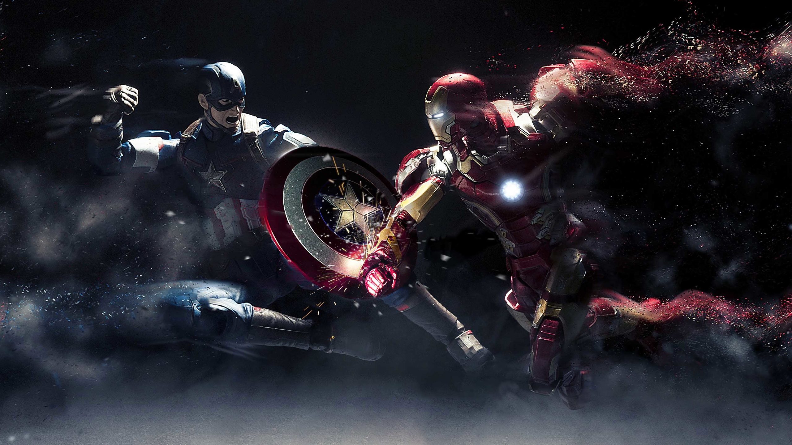 Обои Железный человек, Капитан Америка, темнота, космос, пространство в раз...