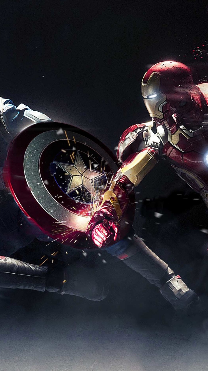 Обои Железный человек, Капитан Америка, темнота, космос, пространство в разрешении 720x1280