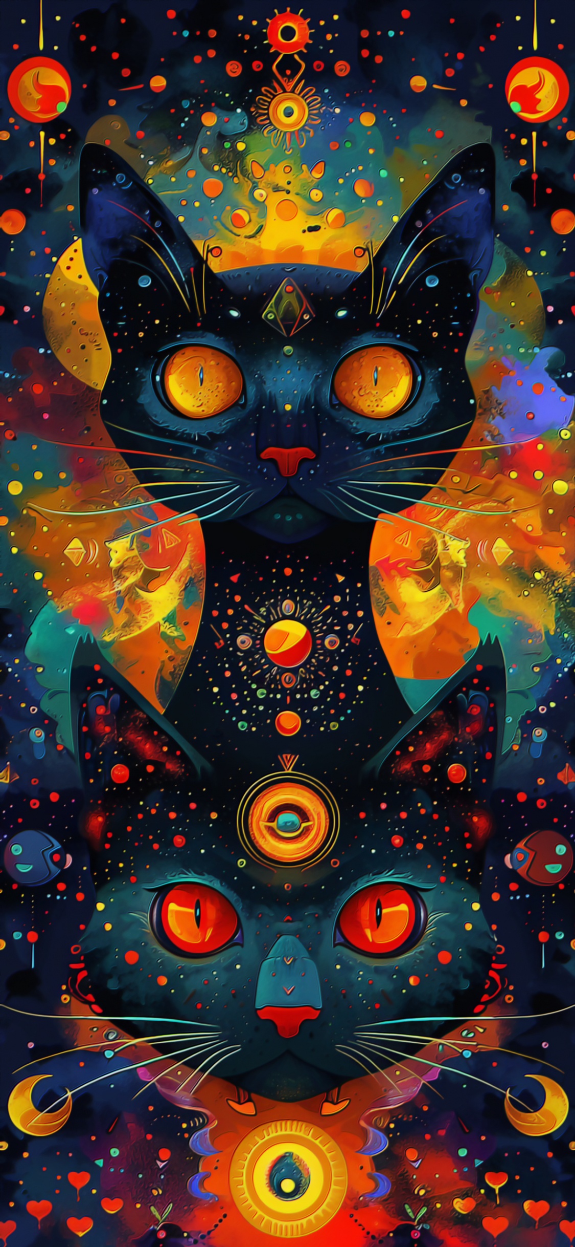 Обои кот, художественная краска, визуальное искусство, арт, рисование в разрешении 1125x2436