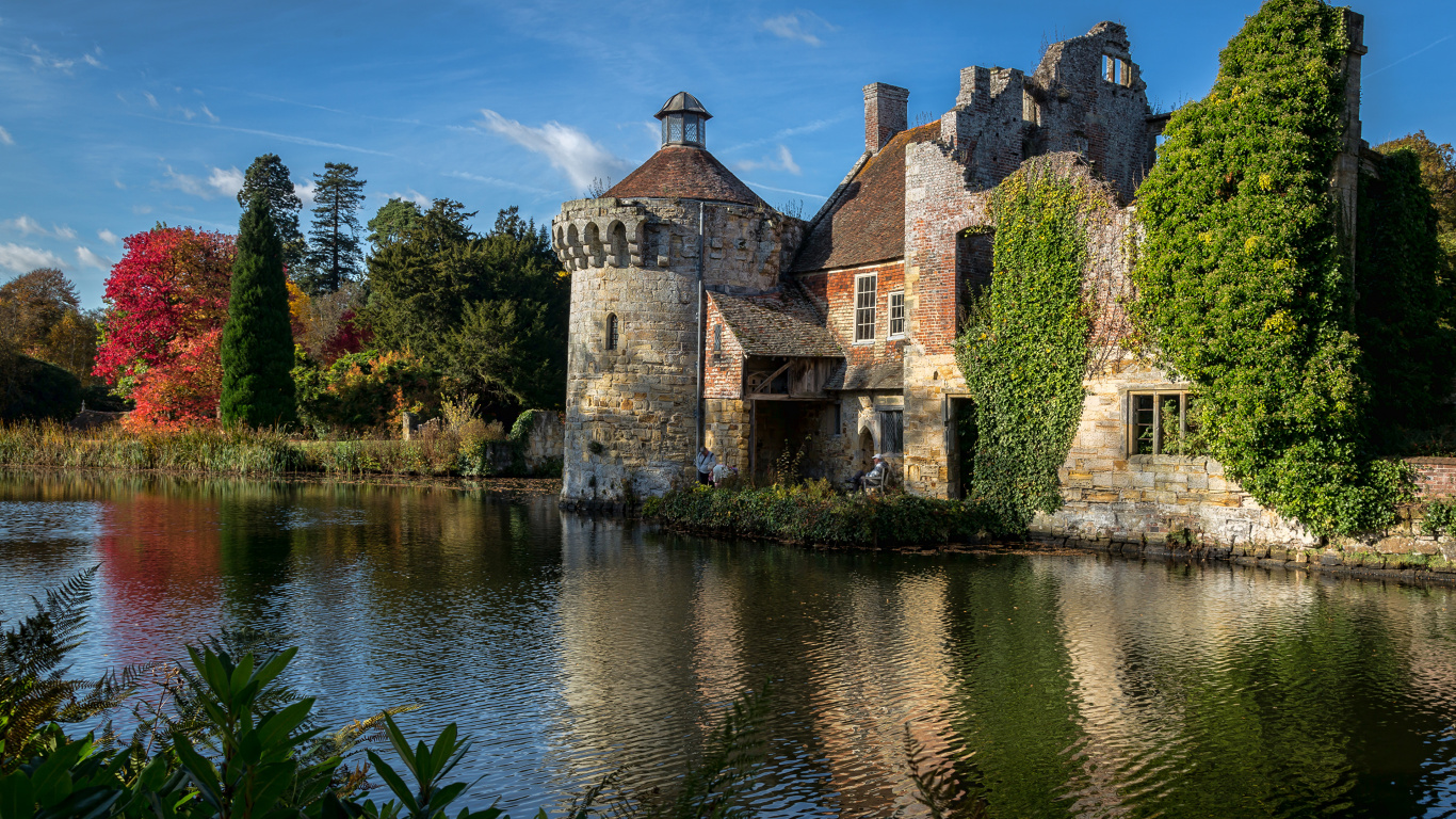 Обои ров, замок, водный замок, водный путь, вода в разрешении 1366x768