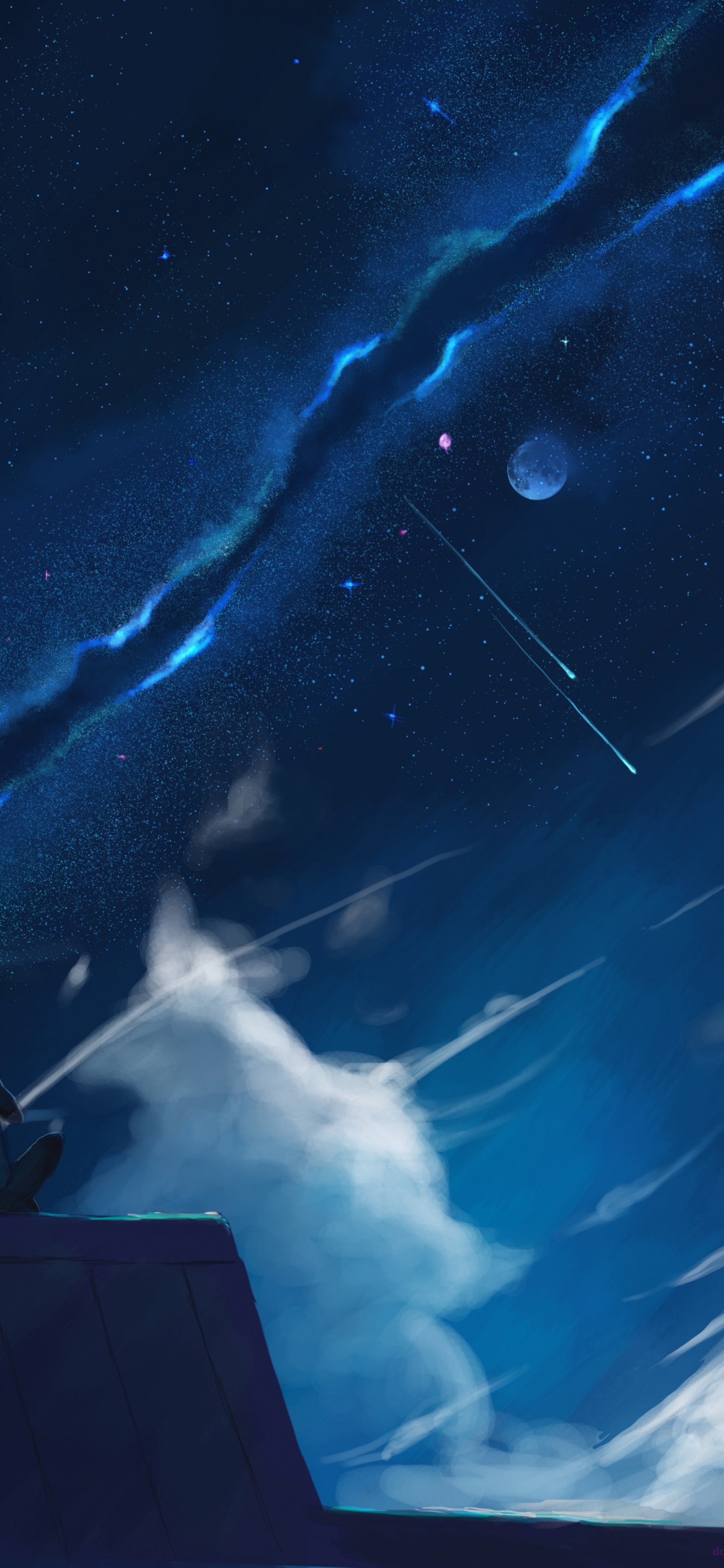 Обои синий, атмосфера, космос, ночь, облако в разрешении 1242x2688