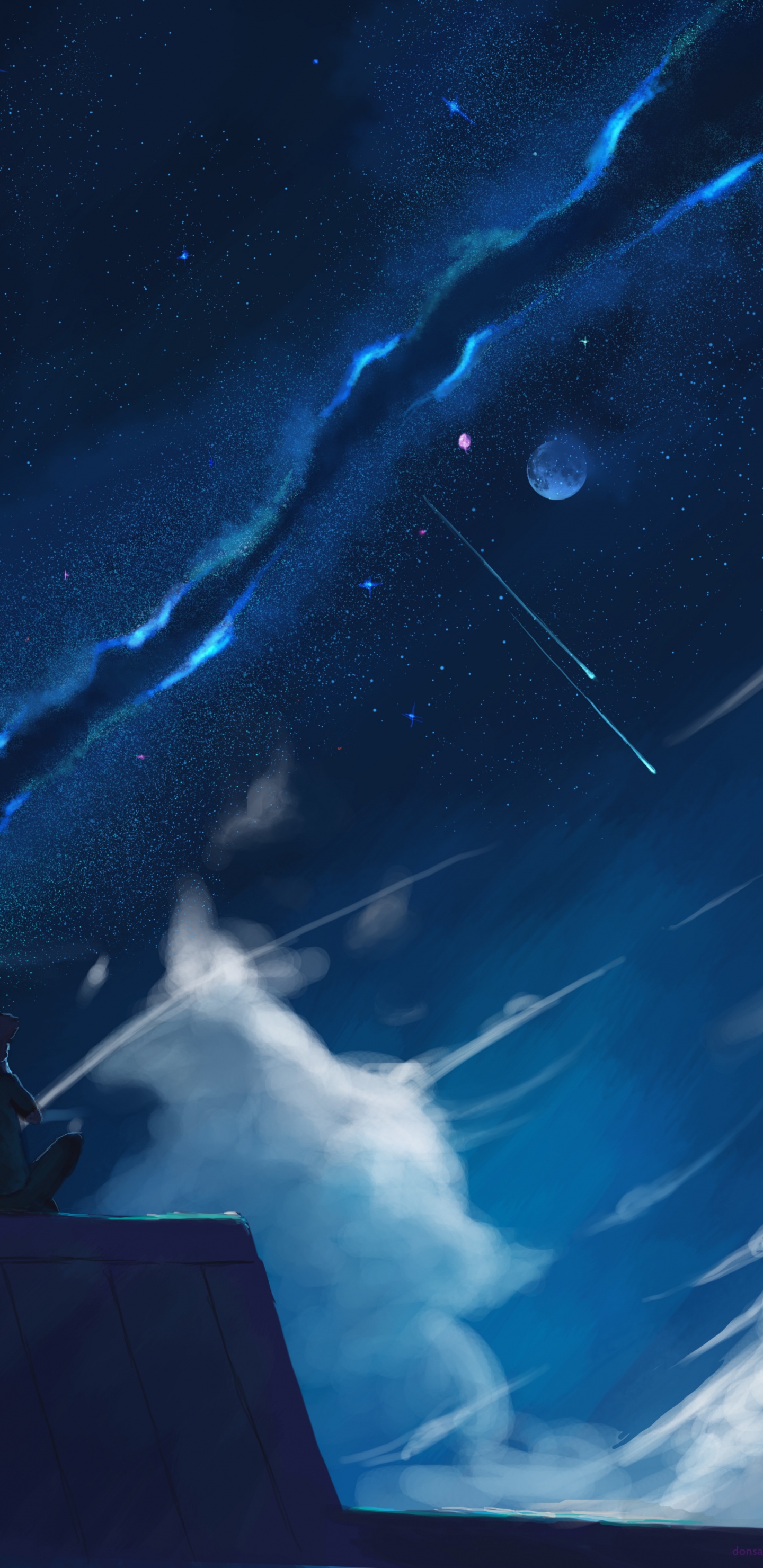 Обои синий, атмосфера, космос, ночь, облако в разрешении 1440x2960