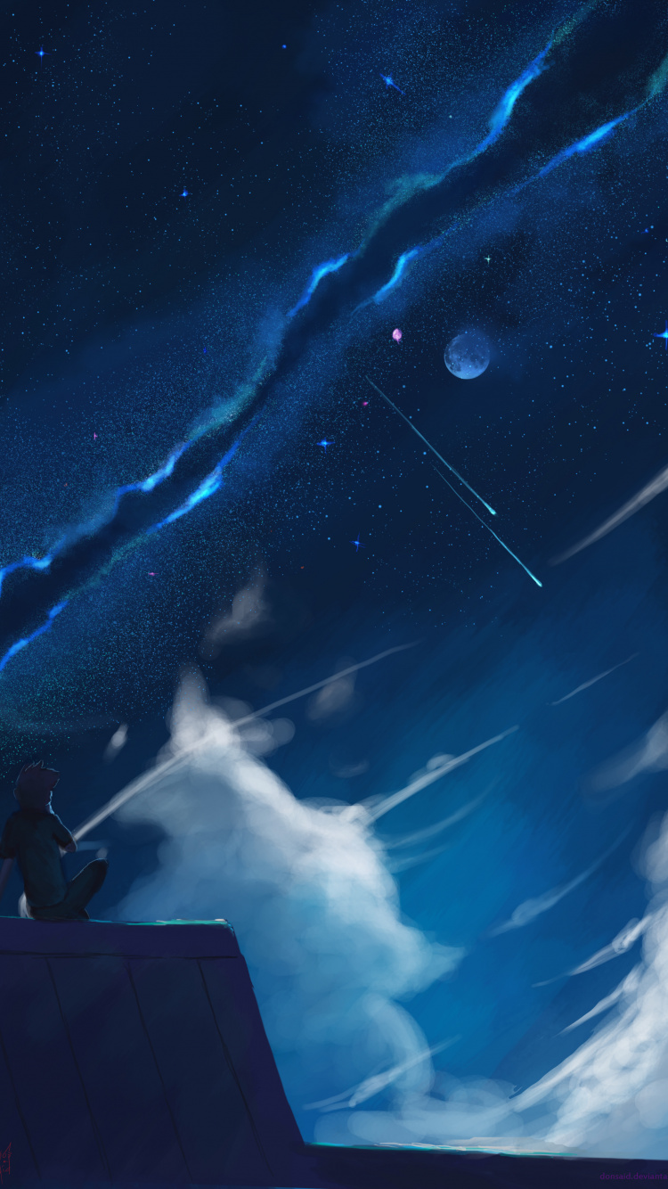 Обои синий, атмосфера, космос, ночь, облако в разрешении 750x1334