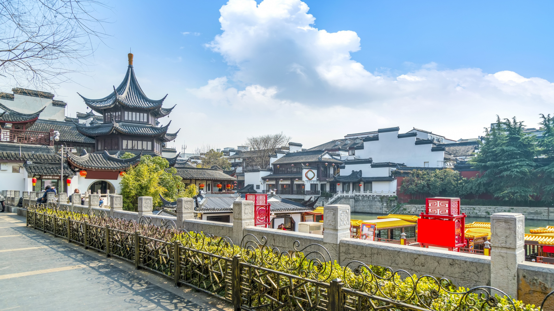 Обои город, китайская архитектура, туризм, храм, Нанкин Храм Конфуция в разрешении 1920x1080