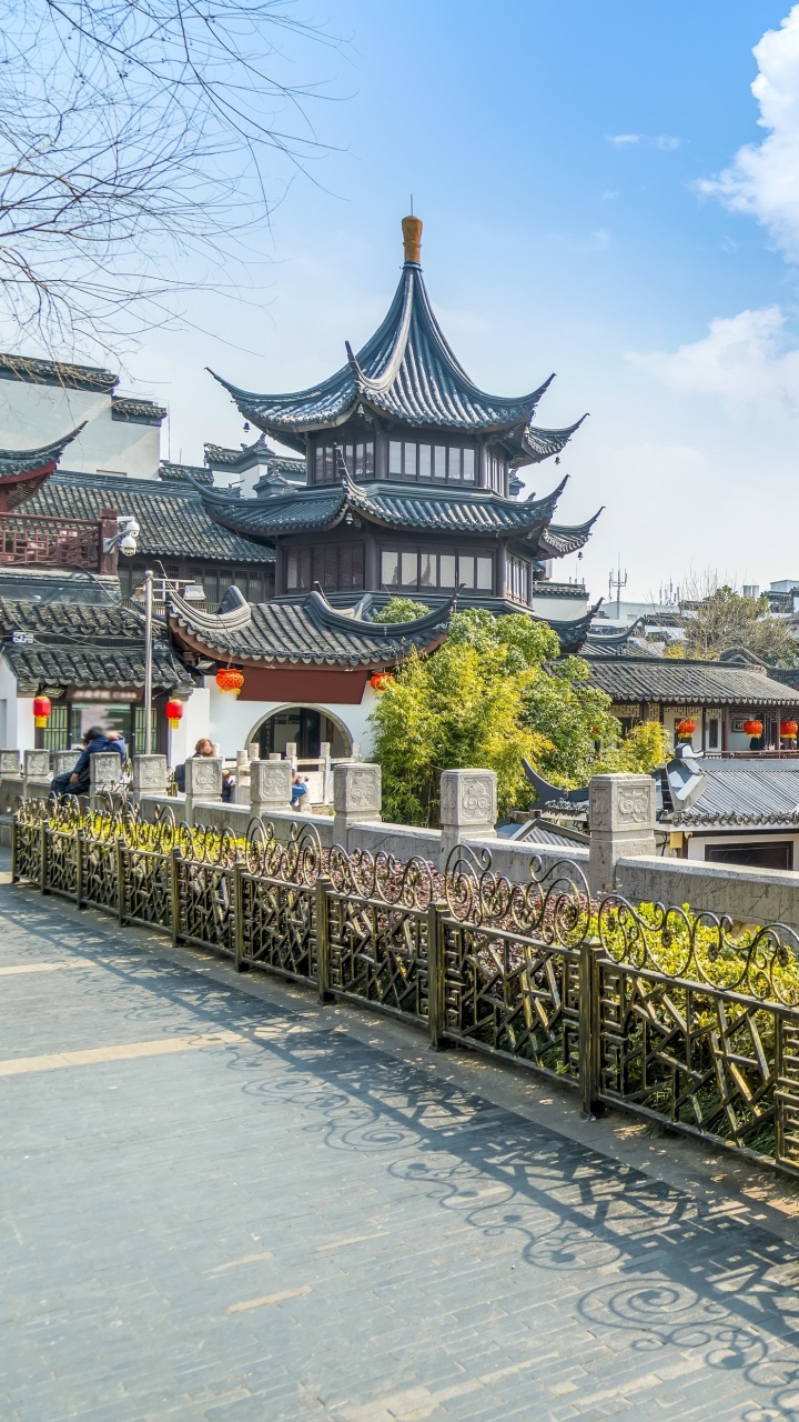 Обои город, китайская архитектура, туризм, храм, Нанкин Храм Конфуция в разрешении 720x1280