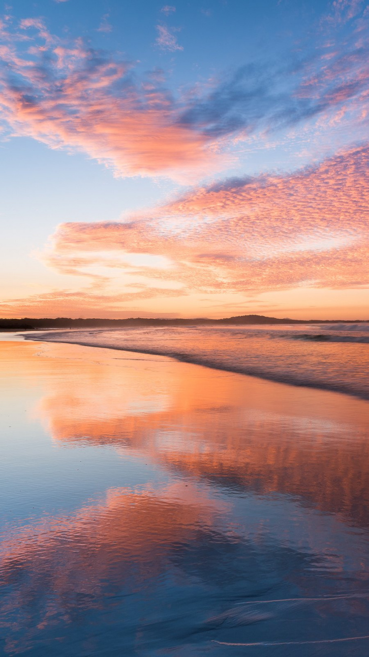 Обои восход солнца, закат, послесвечение, горизонт, отражение в разрешении 750x1334