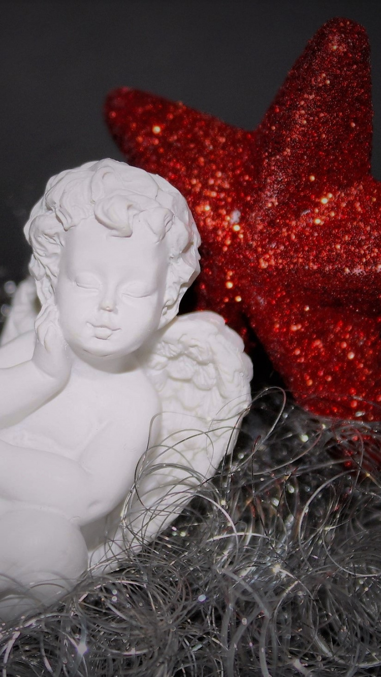 Обои ангел, статуя, красный цвет, скульптура, искусство в разрешении 750x1334