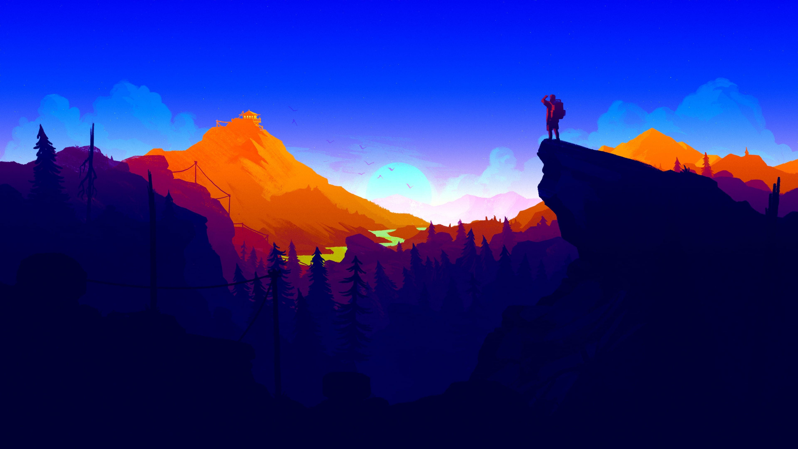 Обои Firewatch, атмосфера, мир, гора, природный ландшафт в разрешении 2560x1440
