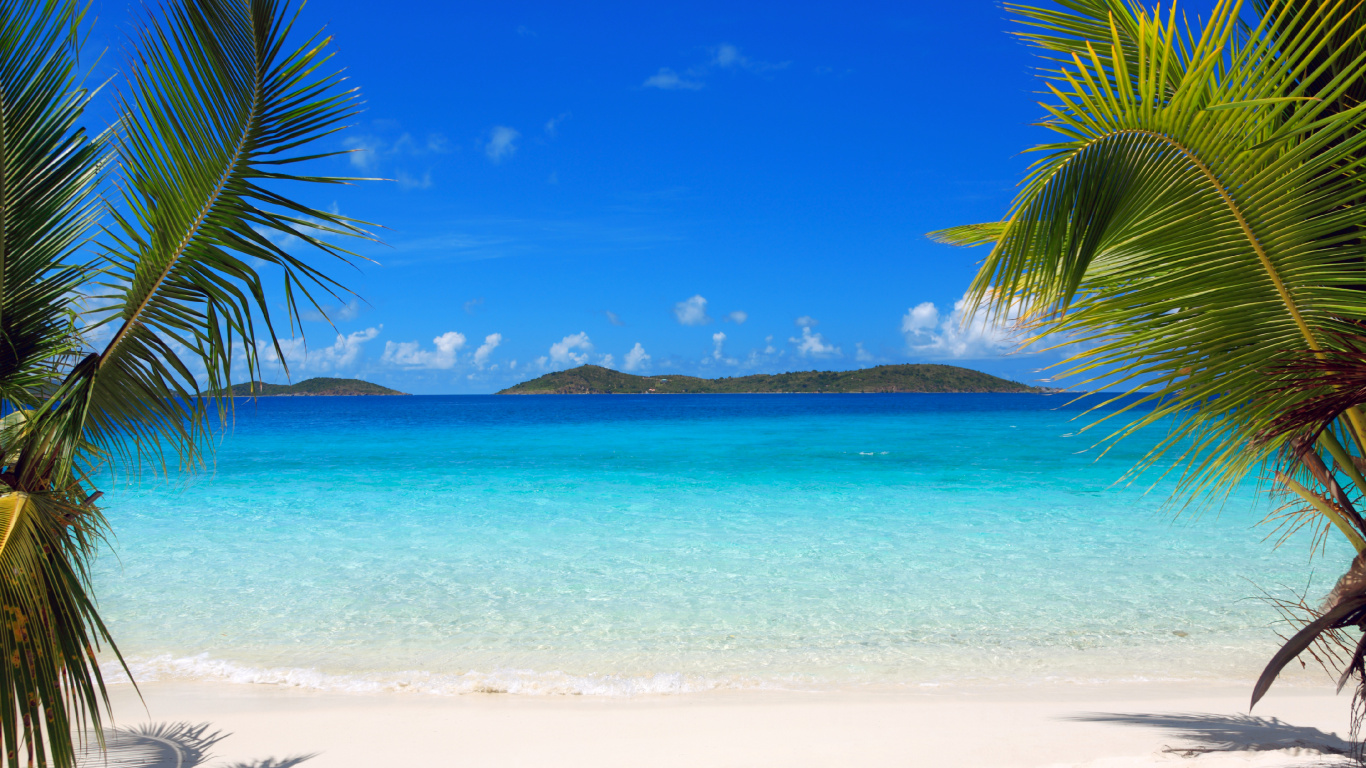 Обои девственный пляж острова, Сент-Томас, Остров Чартеры Корни, пляж, тропическая зона в разрешении 1366x768