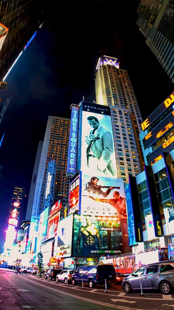 Обои таймсквер, метрополия, городской район, город, ночь в разрешении 720x1280