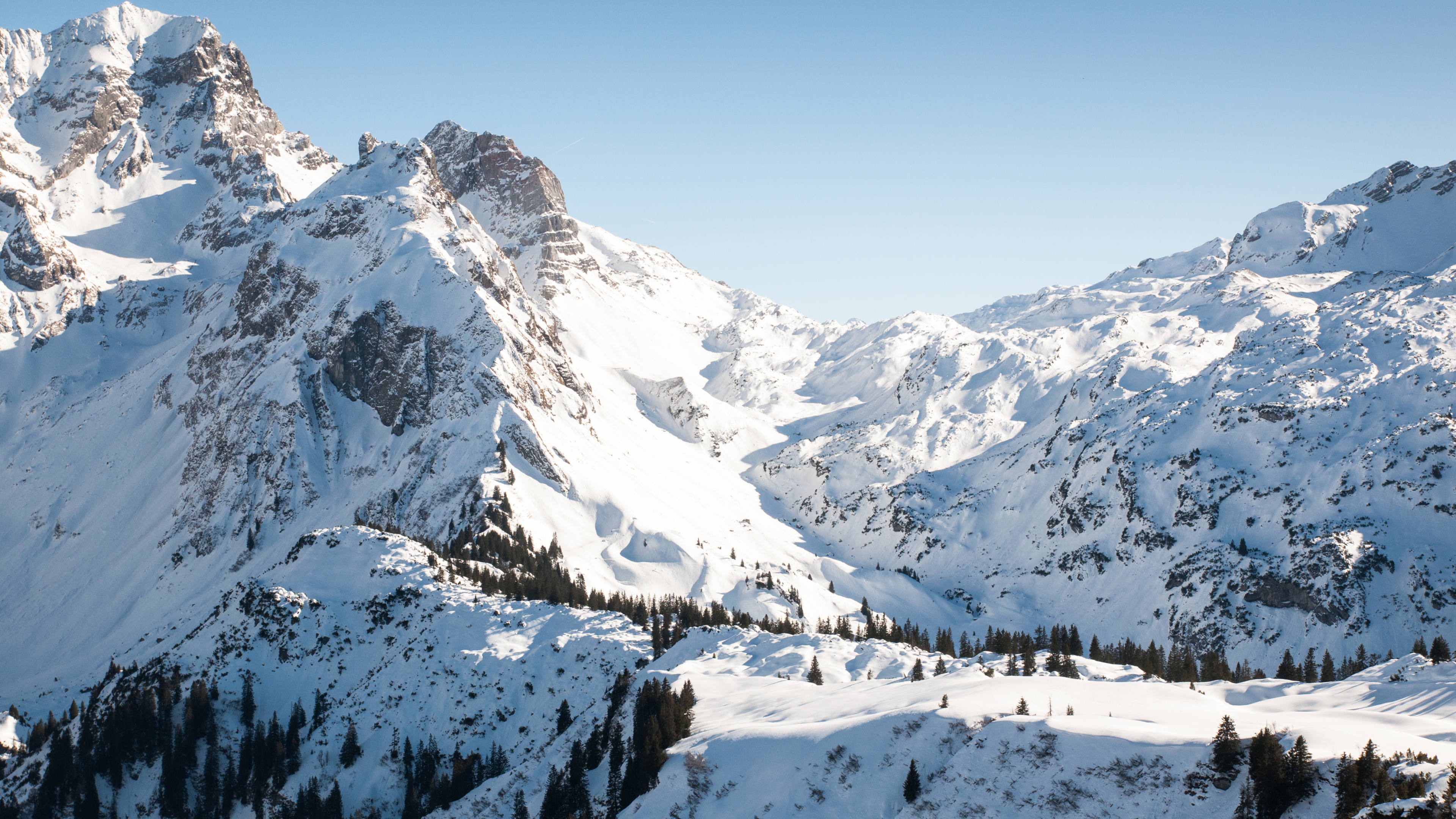 Обои снег, горный хребет, гора, зима, горный рельеф в разрешении 3840x2160