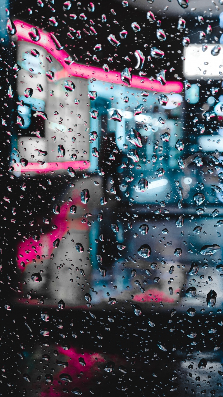 Обои вода, синий, дождь, розовый, падение в разрешении 720x1280