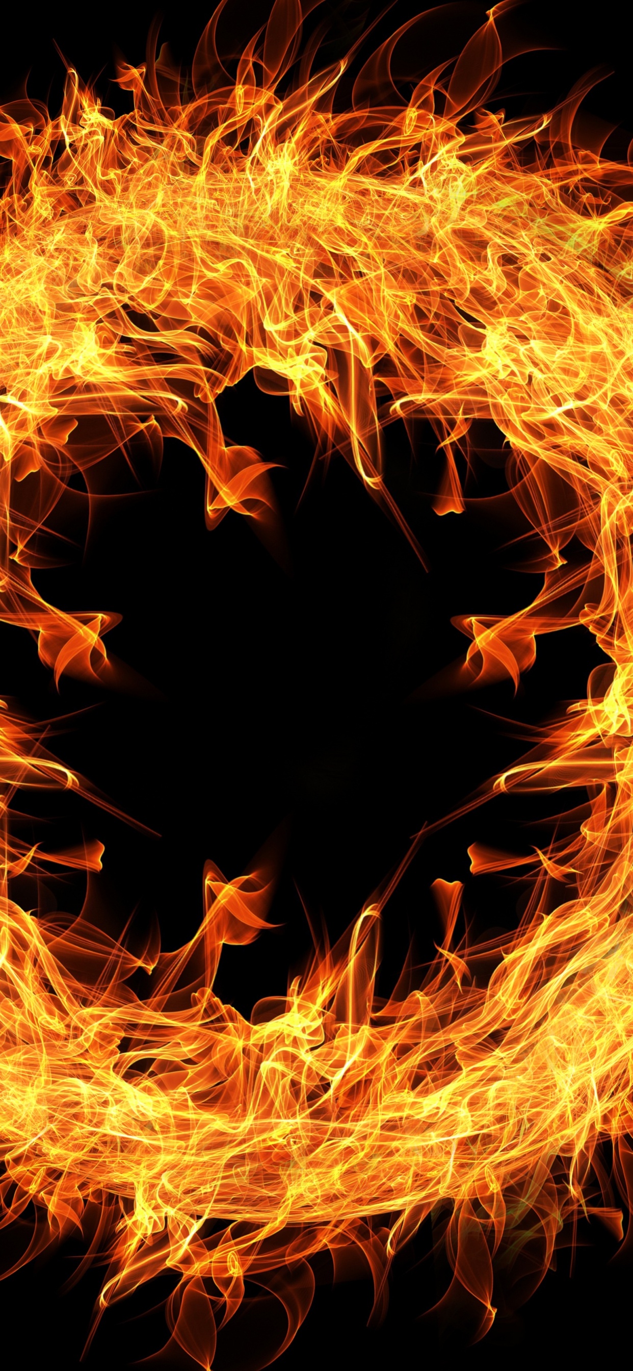 Обои огонь, пламя, тепло, круг, символ в разрешении 1242x2688