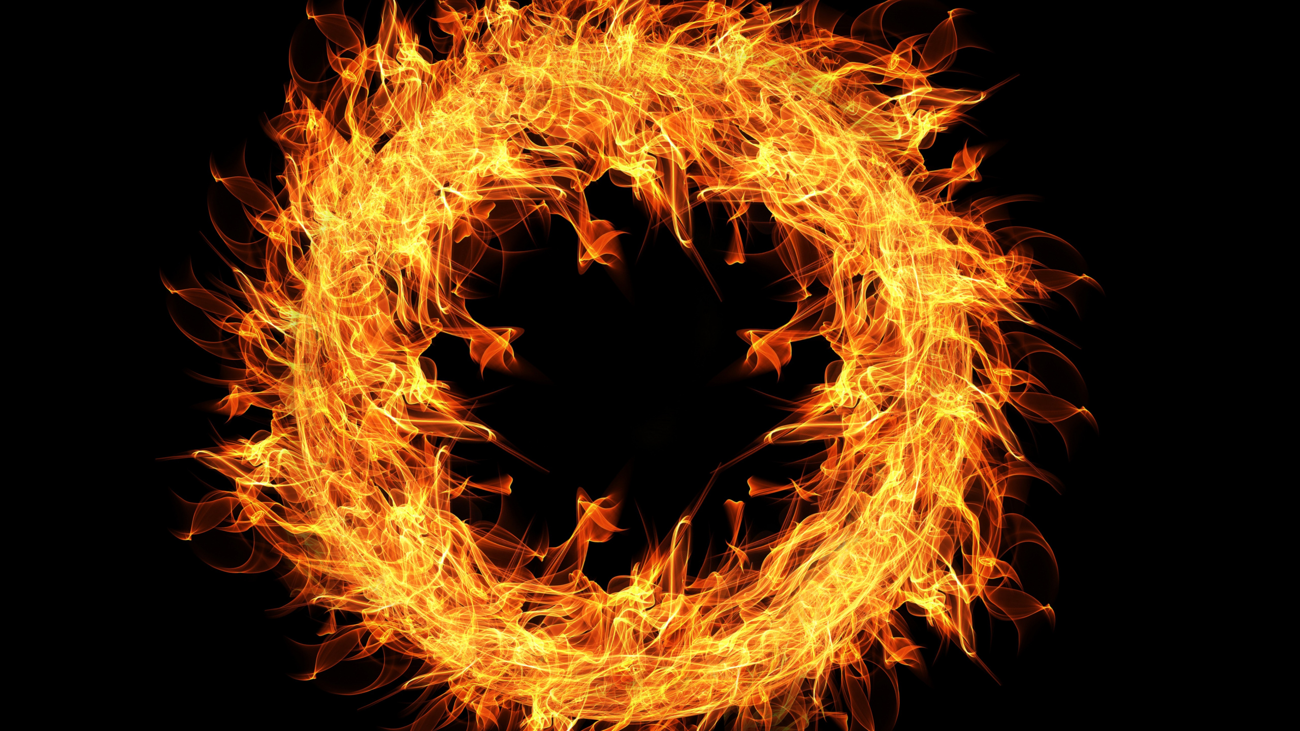 Обои огонь, пламя, тепло, круг, символ в разрешении 2560x1440