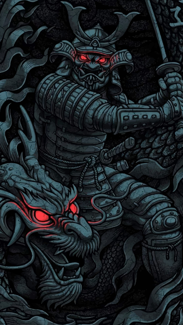 Обои японский самурай, Самурай, японское искусство, Они, арт в разрешении 750x1334