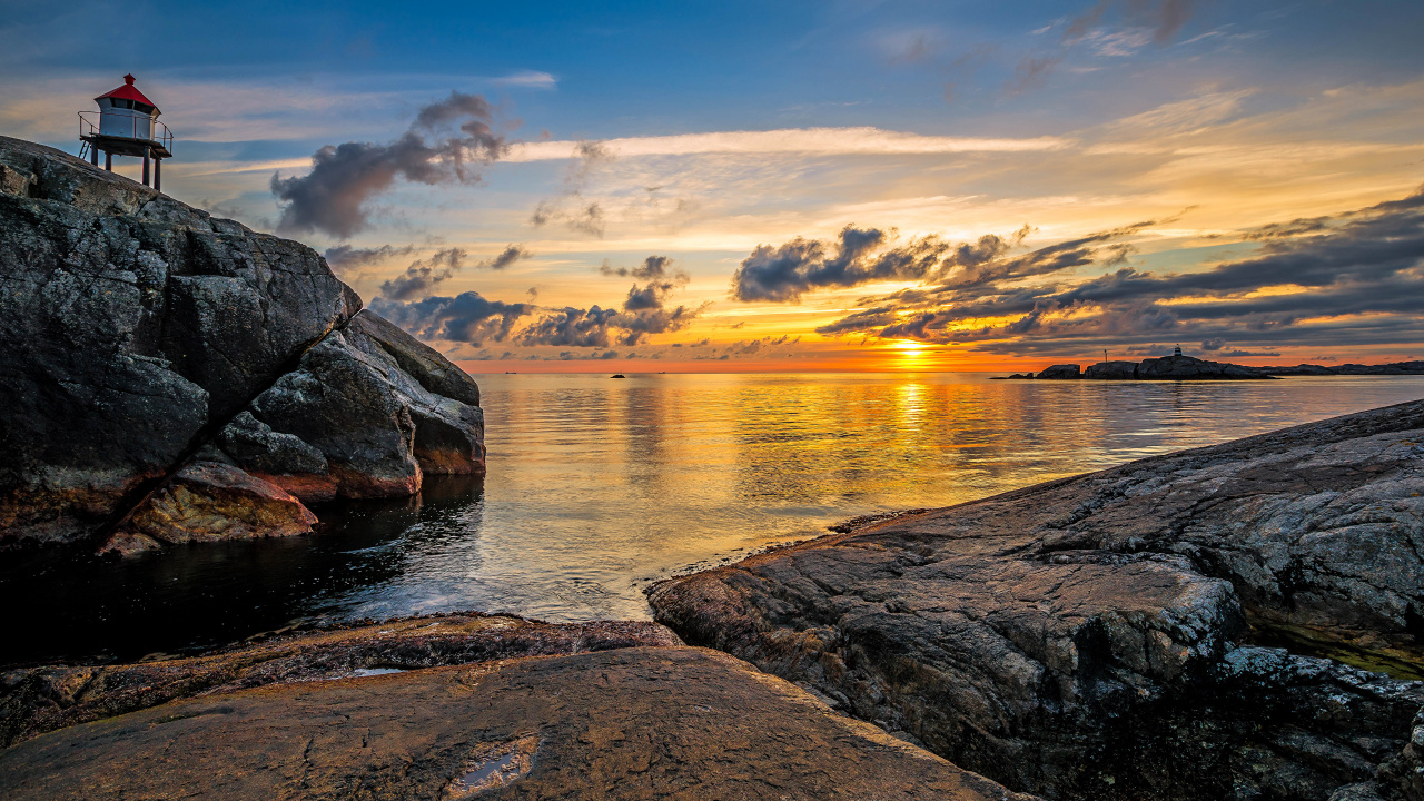 Обои отражение, облако, рок, горизонт, побережье в разрешении 1280x720