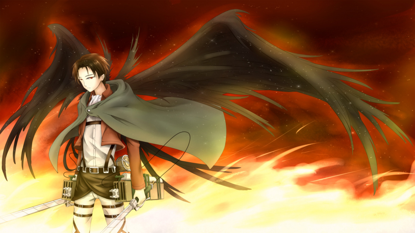 Обои Леви, эрен йегер, Микаса Акерман, нападение на титан, аниме в разрешении 1366x768