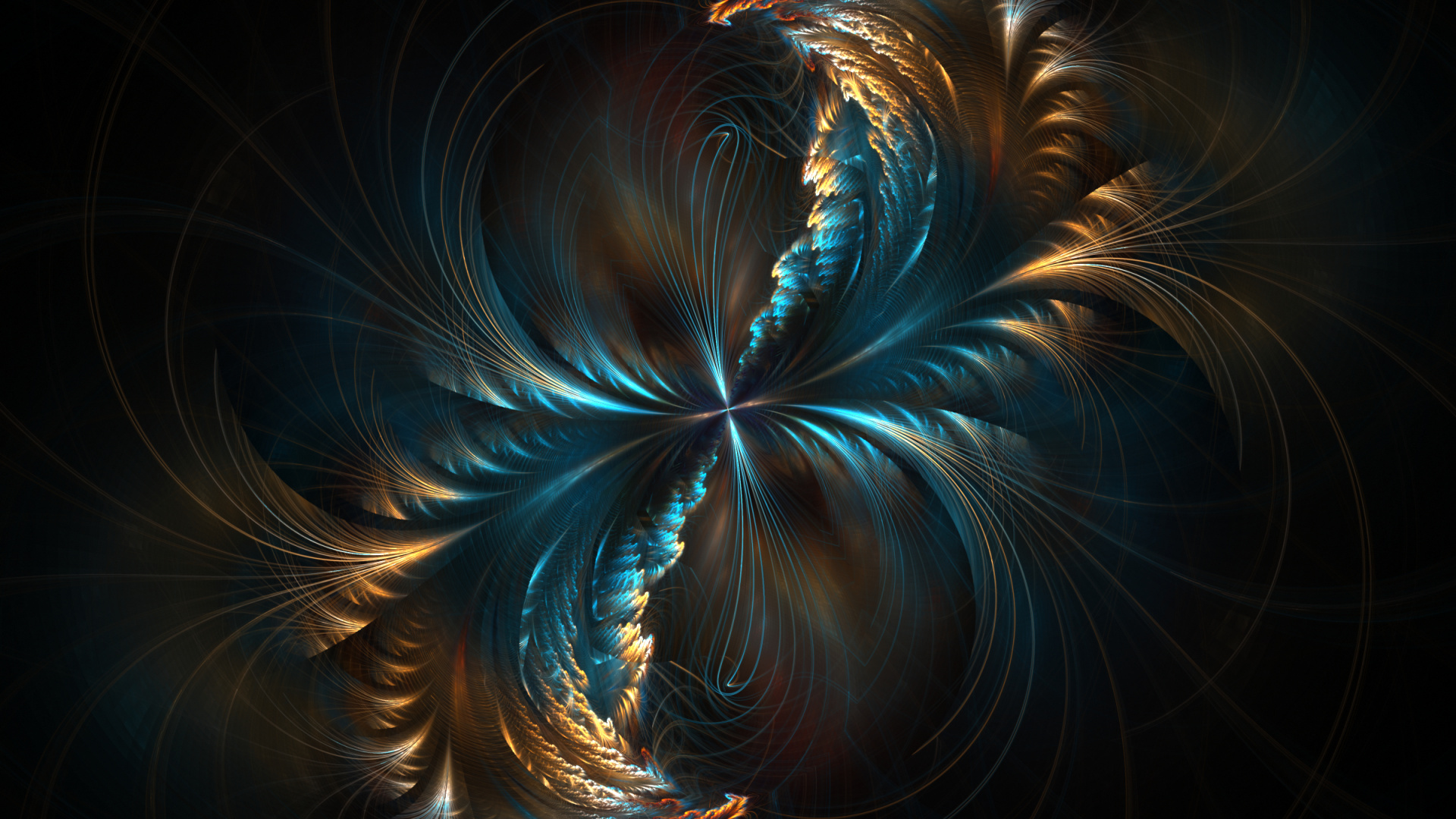 Обои симметрия, фрактальное искусство, арт, вихрь, темнота в разрешении 1920x1080