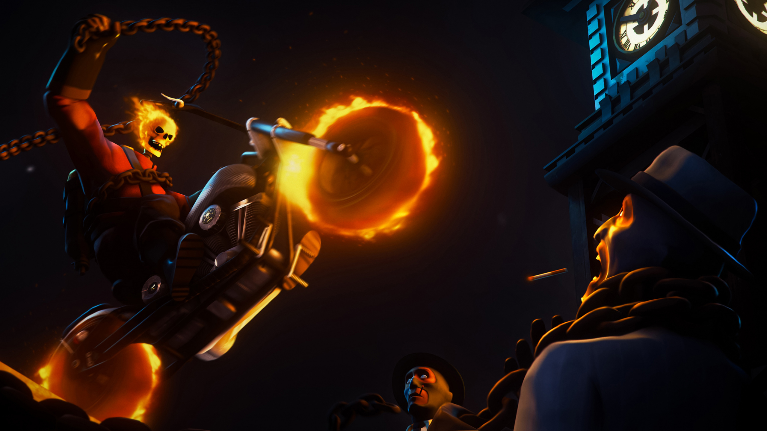 Обои пиро тф2 всадник призрак, команда крепость 2, призрачный всадник, Режиссер Источник, свет в разрешении 2560x1440