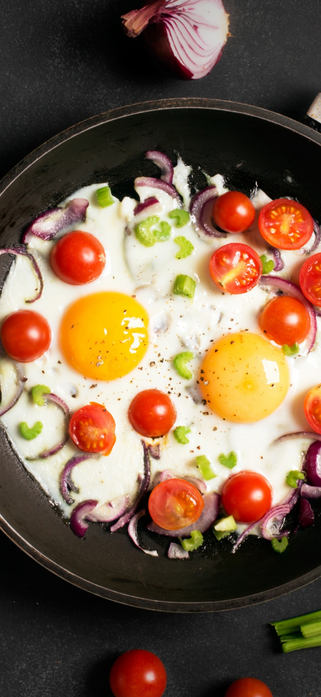 Обои яичная еда, яичница, омлет, яйцо, жареное яйцо в разрешении 1125x2436