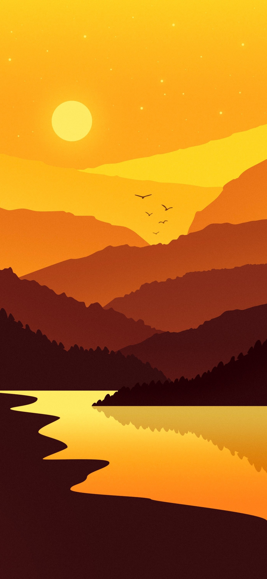 Обои вода, гора, атмосфера, послесвечение, свет в разрешении 1125x2436