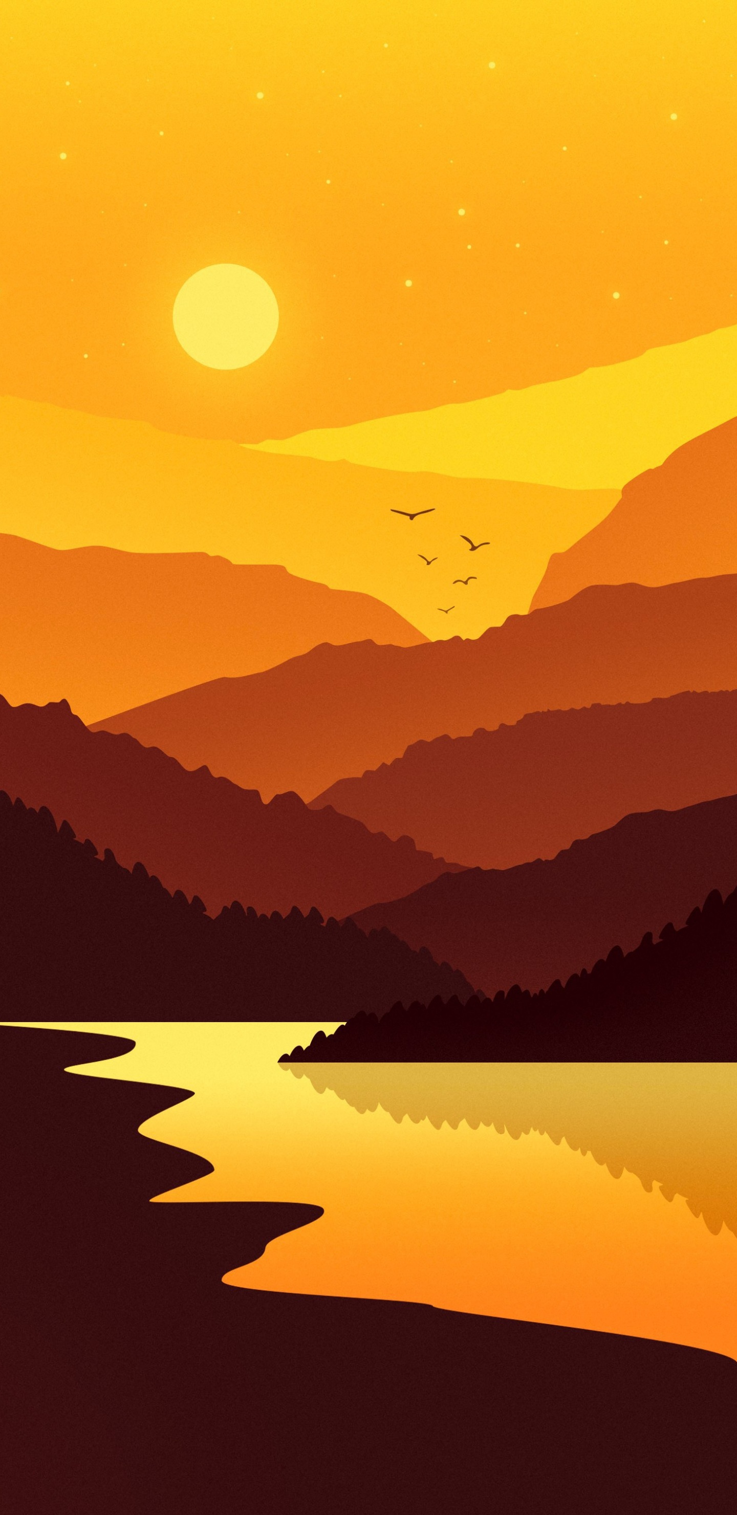 Обои вода, гора, атмосфера, послесвечение, свет в разрешении 1440x2960