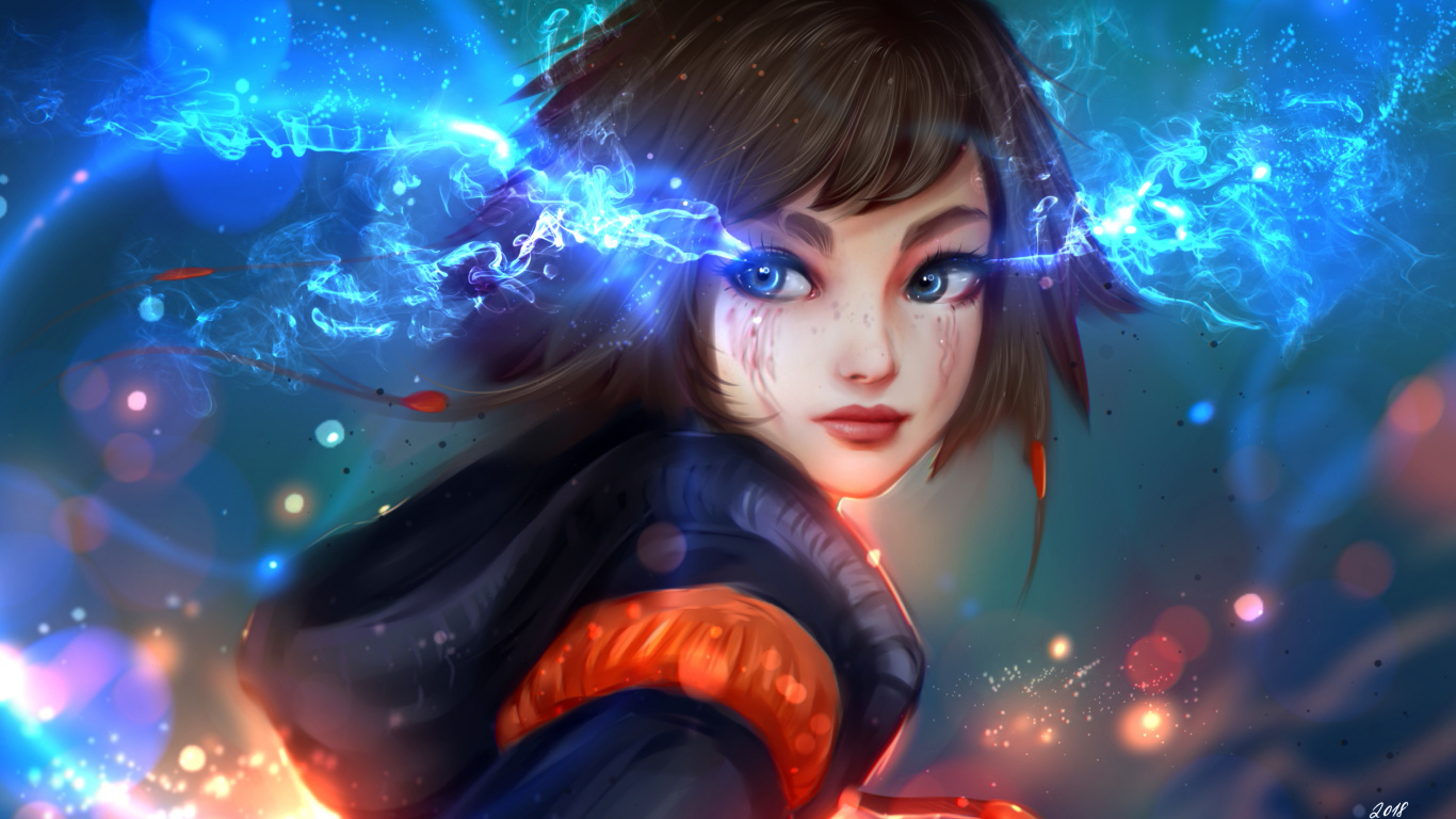 Обои фэнтези, свет, иллюстрация, космос, аниме в разрешении 1366x768