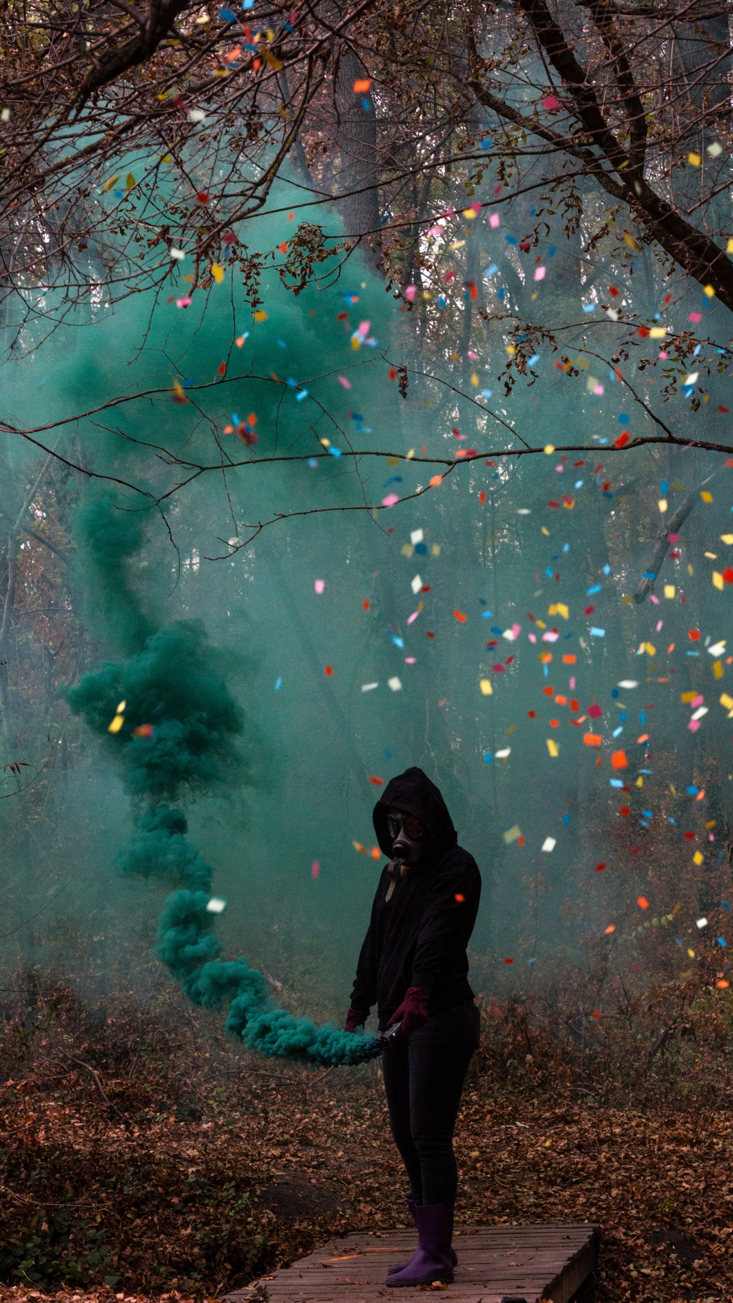 Обои противогаз, зеленый, дерево, свет, ветвь в разрешении 1440x2560