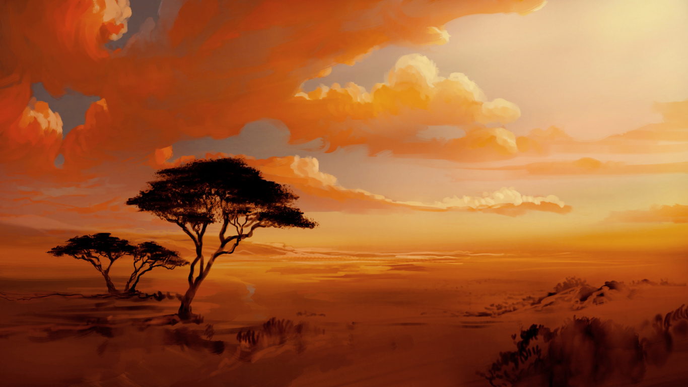 Обои арт, облако, атмосфера, экорегион, растение в разрешении 1366x768