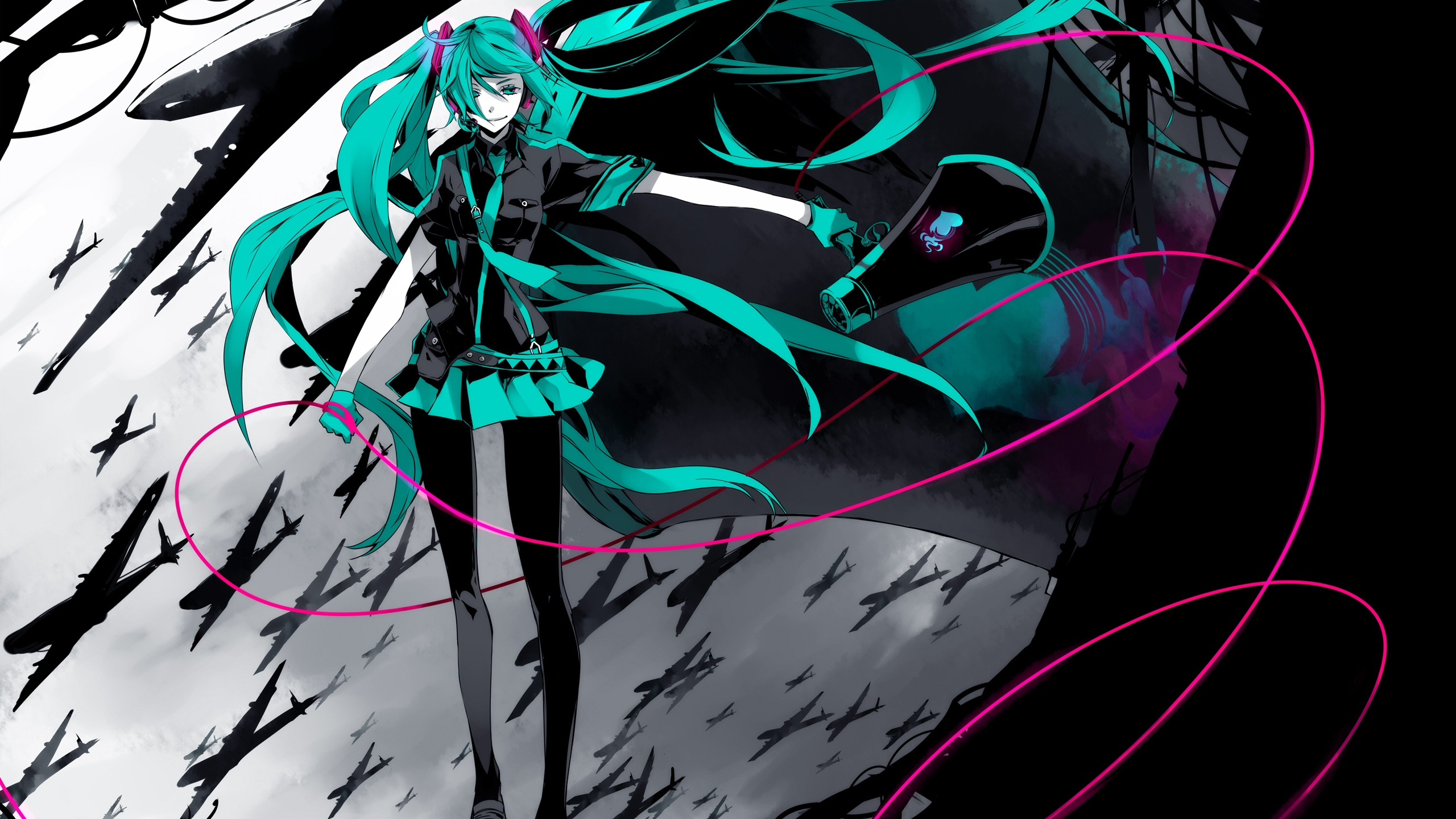 Обои Хацунэ Мику, вокалоид, пурпур, суперзлодей, Чиби в разрешении 2560x1440