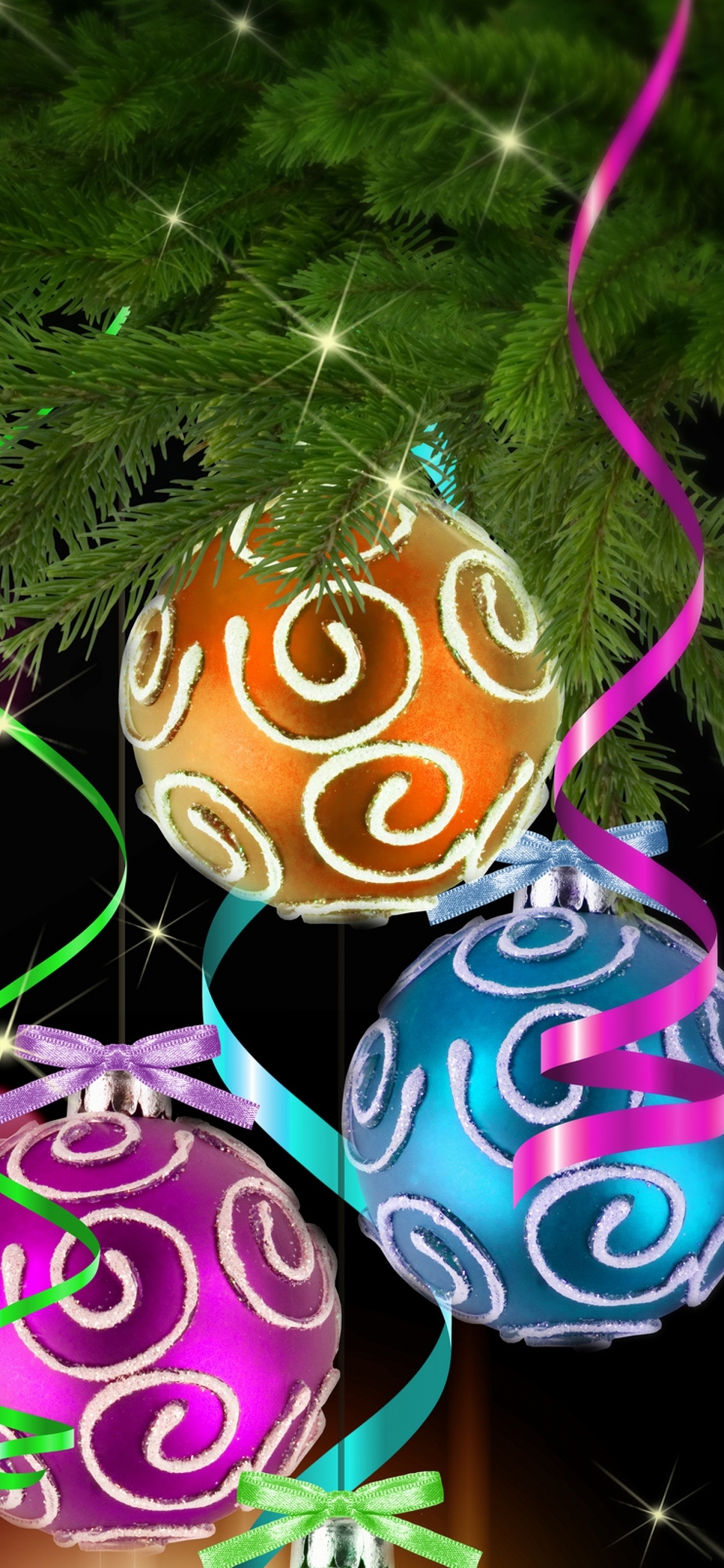 Обои Рождественский день, рождественский орнамент, свет, розовый, пурпур в разрешении 1242x2688