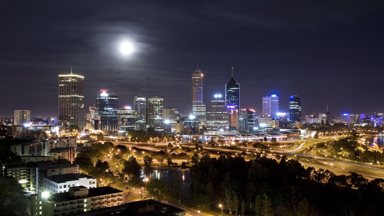 Обои Перт, город, городской пейзаж, метрополия, ночь в разрешении 1280x720