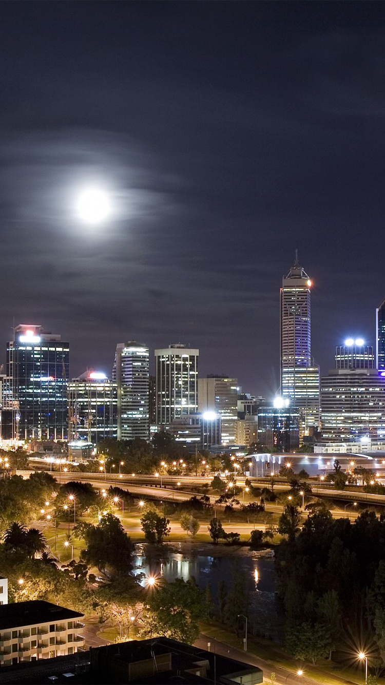 Обои Перт, город, городской пейзаж, метрополия, ночь в разрешении 750x1334