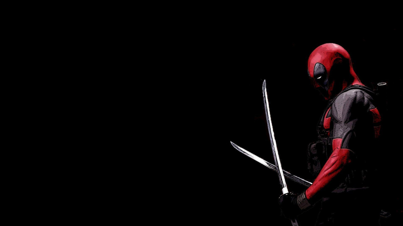 Обои дэдпул, темнота, холодное оружие в разрешении 1366x768