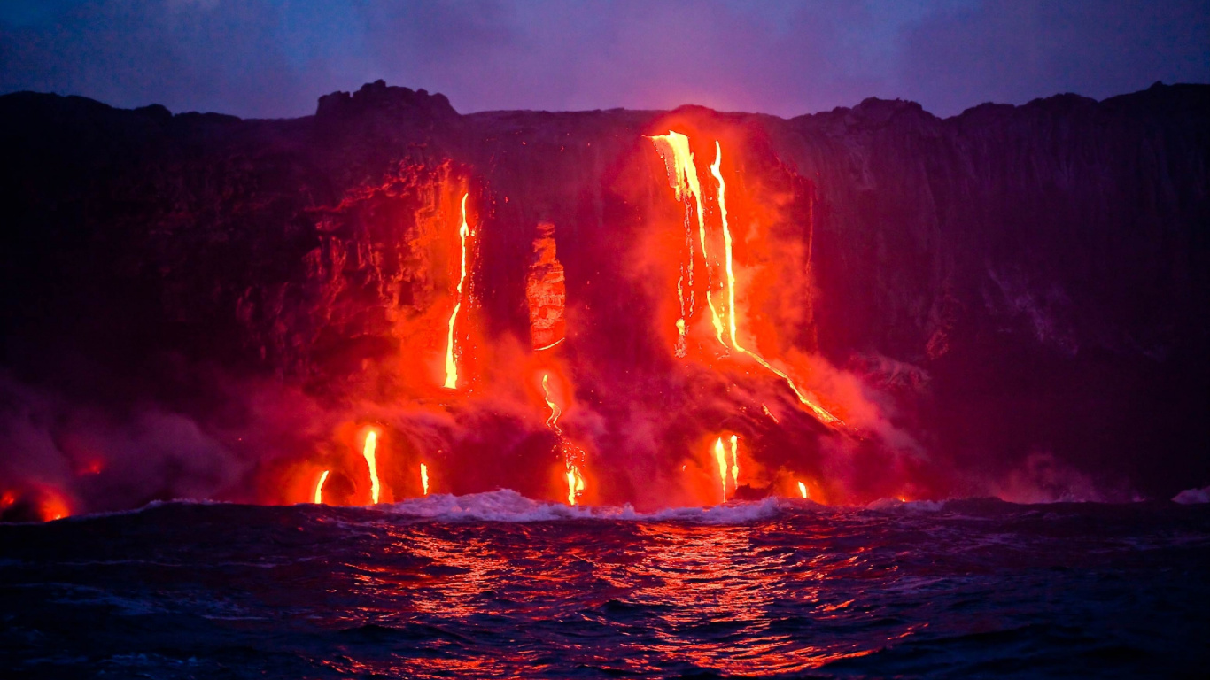 Обои вулкан, лава, тепло, вулканического рельефа, вентиляционные щели в разрешении 1366x768