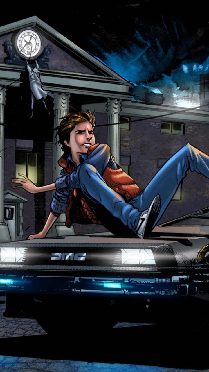 Обои назад в будущее, Марти макфлай, Д-Р Эммет Браун, Delorean машины времени, путешествие во времени в разрешении 720x1280