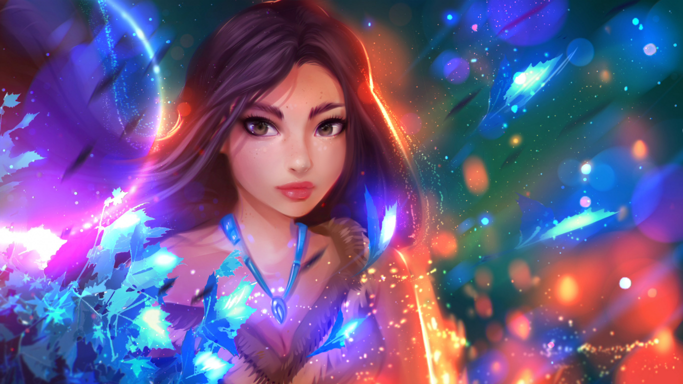 Обои Покахонтас, арт, Фиолетовый, пурпур, синий в разрешении 1366x768